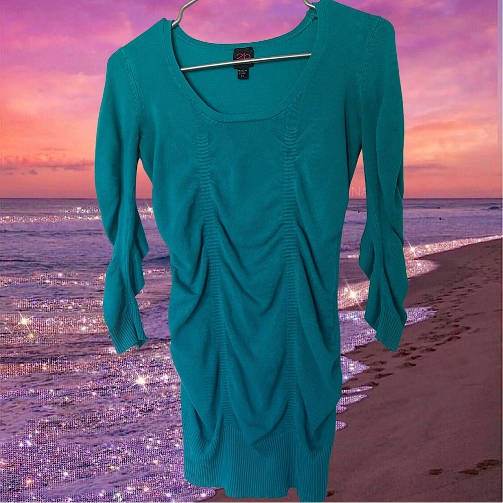 Bebe top Rutched flowy fairy cute ballet core blue turquoise sweater sexy